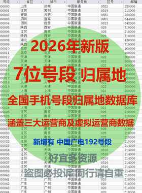 2026年6月更新共522330个手机归属地数据库号码归属地数据库号段