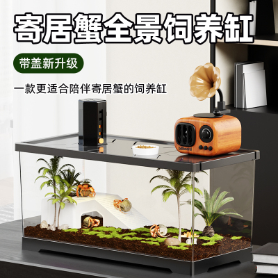 家用养螃蟹乌龟专用缸造景迷你透明乌龟缸寄居蟹辣椒蟹饲养缸生态