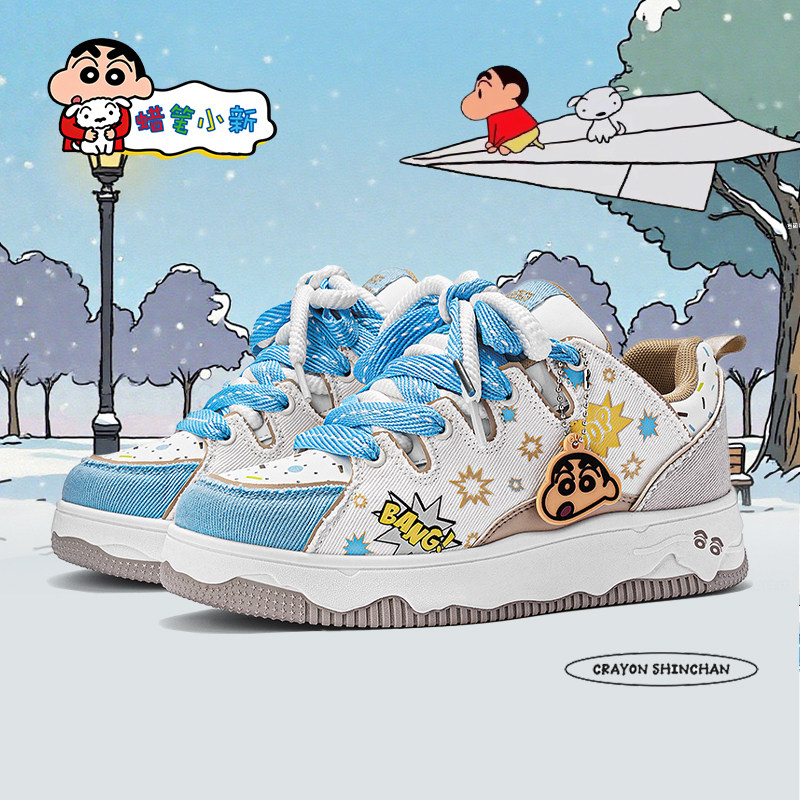 蜡笔小新鞋子女涂鸦情侣空军一号面包板鞋春夏新款厚底透气休闲鞋