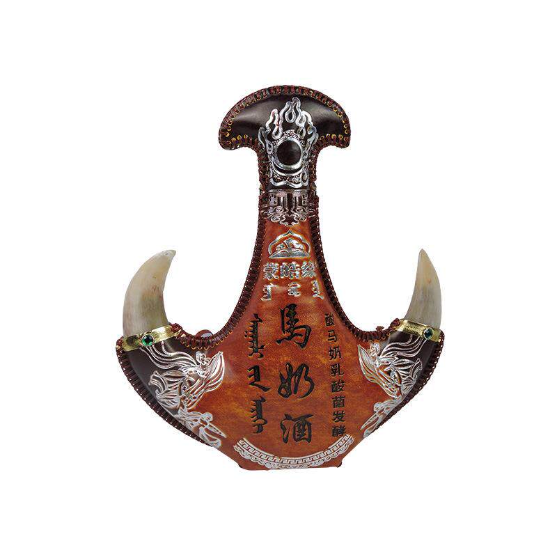 新品内蒙古特产皮壶酒蒸馏型奶酒16度500ml真羊角皮囊马奶酒手工