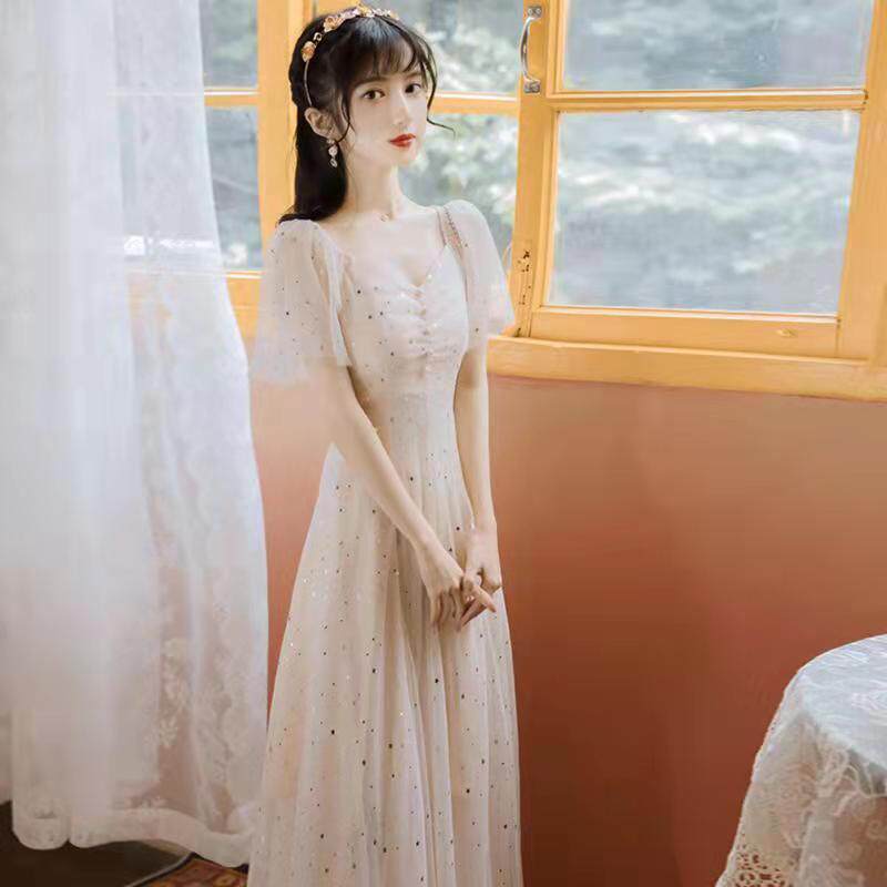 夏季超仙气仙女长裙子网纱雪纺宫廷赫本可甜可盐公主连衣裙温柔风