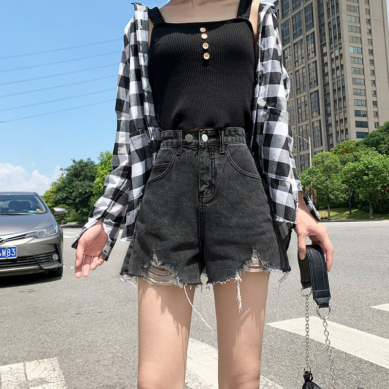 黑灰色牛仔短裤女2026年新款夏季高腰显瘦薄款宽松a字超短热裤潮