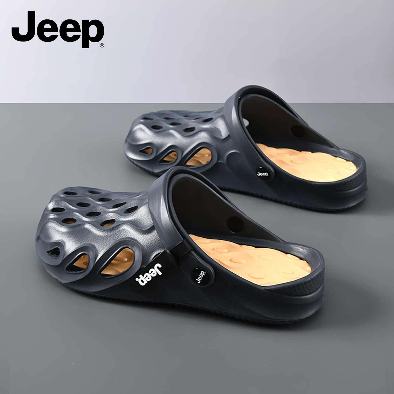 JEEP/吉普拖鞋男士新款软底半拖户外开车防滑沙滩凉鞋洞洞鞋男生