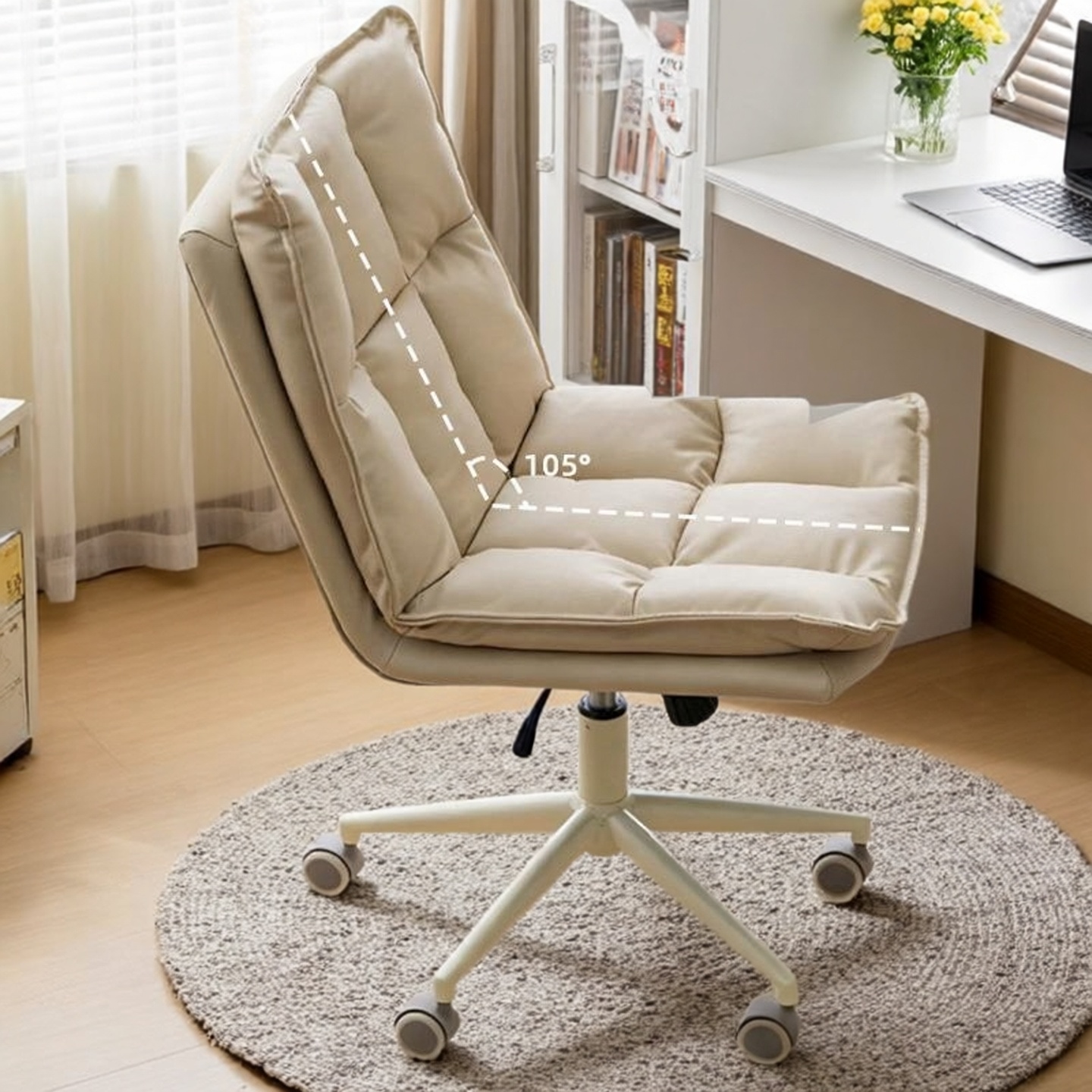 奶油风电脑椅家用真皮办公沙发椅