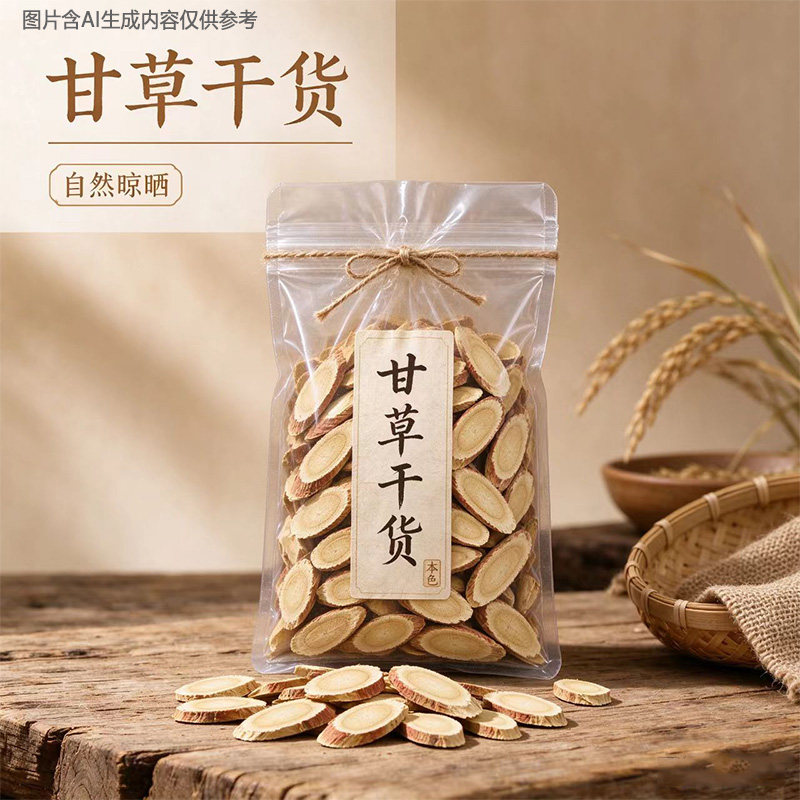【净重】精细筛选甘草片光甘草香料生甘草大片可煮水干姜汤原料