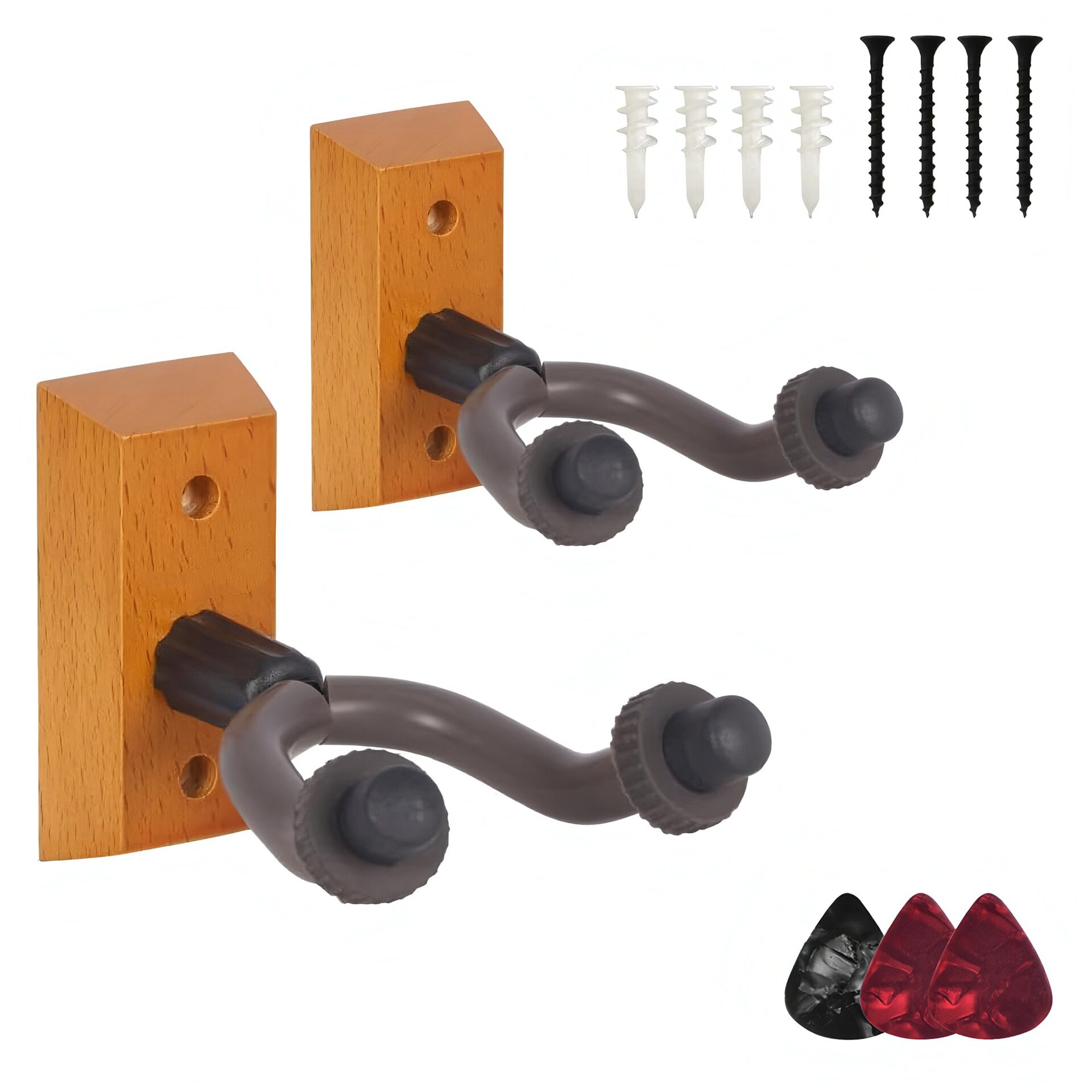 吉他挂钩硬木壁挂支架贝斯墙挂钩小提琴尤克里里班卓琴挂钩+3拨片