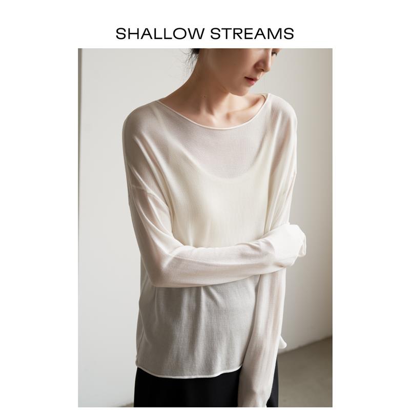 SHALLOW STREAMS 舒适亲肤醋酸天丝轻薄毛针织衫女长袖宽松罩衫