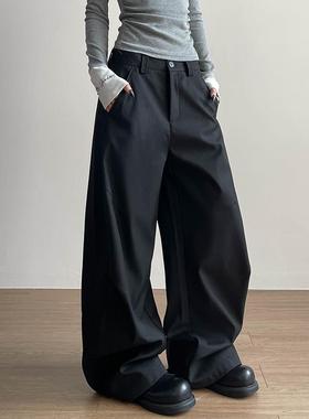 Apocket美式高级感褶皱弯刀西裤女新款复古宽松百搭直筒裤子情侣