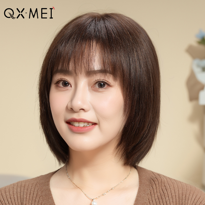 假发真发全真人发女短发全头套女波波头妈妈款中老年女士头套减龄