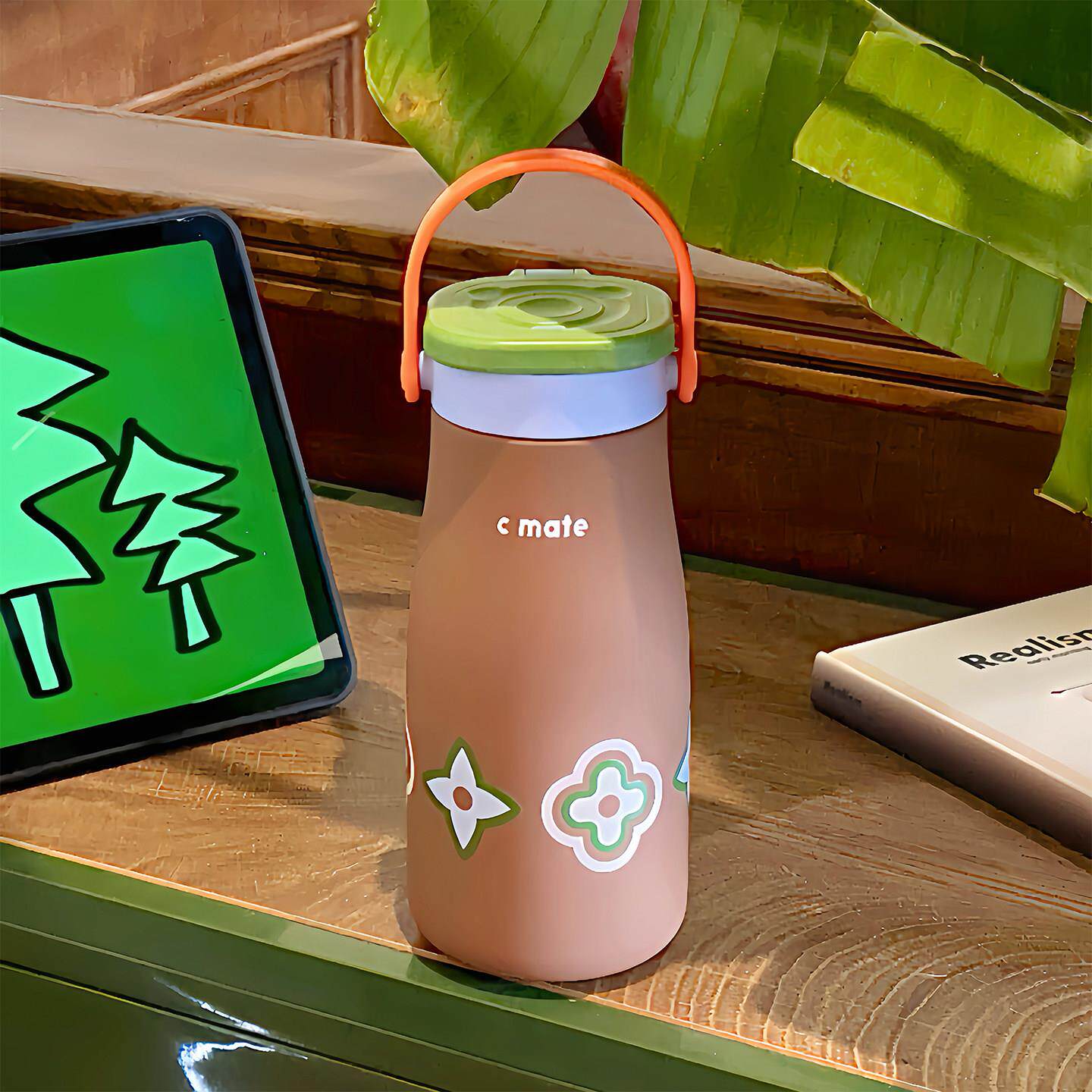 陶瓷内胆保温杯女士高颜值可爱双饮吸管杯子可携式手提2025新款水