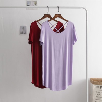 速发性感露中背长代尔后莫款T恤宽松简约纯色圆领打底连衣裙