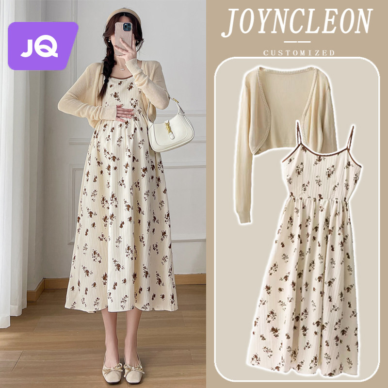 速发孕妇法衣裙夏装套装时花碎尚吊带长裙防晒衫小个子连式孕妇裙