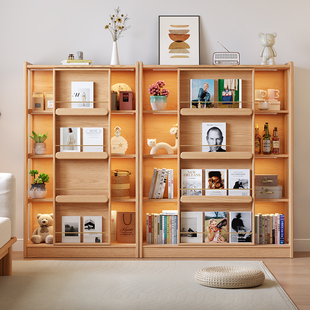 速发木书记实木屋架拉地置物架书柜储物柜一体靠墙儿童多层架推落