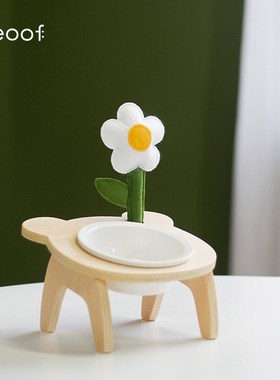 速发oof 倾凹碗食斜碗架觅盆陶瓷双碗猫碗小树碗