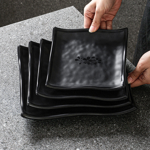 速发黑025密胺餐具盘子2锅餐厅餐盘菜盘火色烧烤仿瓷圆盘商用凉菜