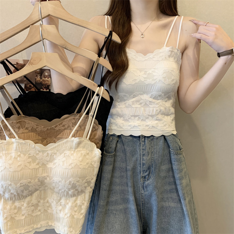 速发外码美背文胸一体大胸大穿吊带背心带胸上内搭打底蕾丝垫衣