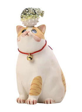 速发家居创意节日办公摆件河豚桌面手陶瓷生猫咪萌小作礼可爱