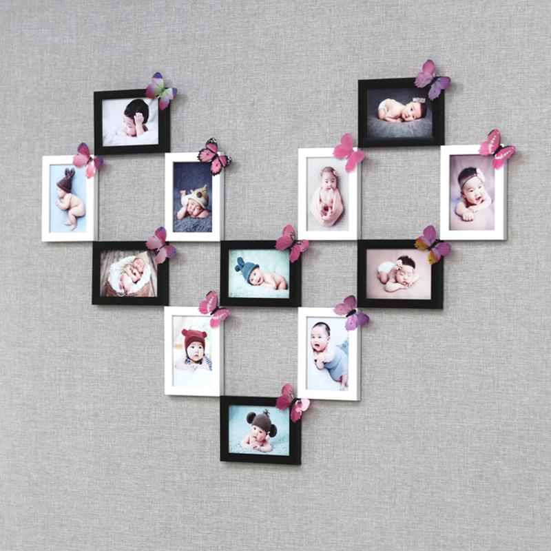 创意 心形照片墙装饰创意爱心相框墙组合免打孔挂墙相片墙洗照片
