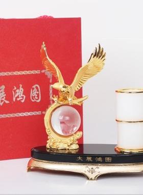 创意大展宏图老鹰送老板领导办公室玉石笔筒桌面摆件装饰礼品