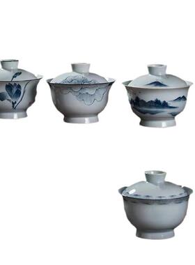 博言QQW-001坊手绘茶盖碗大号个功夫茶具单青泡花瓷三才茶碗茶杯