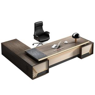 L型商务老华板桌子现代简约董事长大班台侈奢豪办桌公椅组合套装