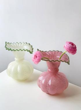 小清花新芬顿奶油风绿色玻璃瓶明式AL723808浪漫复古芍药花法器透