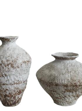 侘寂风北欧陶花瓶瓶ELO粗瓷陶插花古怀旧复手工民宿酒店禅意摆件