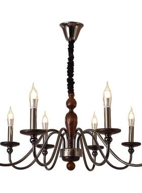 中美式复古轻法客28943厅吊灯主灯式奢古卧室餐厅黑色蜡烛高级护