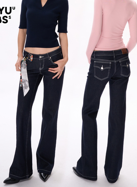 LEIYU LABS低腰莱赛尔微喇牛仔裤女秋2025年新款撞色复古阔腿长裤