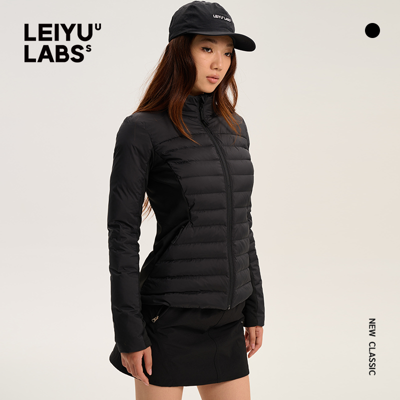 LEIYULABS拼接针织立领羽绒服女2025冬季收腰显瘦白鸭绒保暖外套