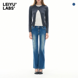 LEIYU LABS破洞设计感中低腰9分直筒牛仔裤春2026年新款复古长裤