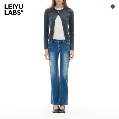 LEIYU LABS破洞设计感中低腰9分直筒牛仔裤春2026年新款复古长裤