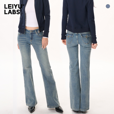 LEIYU LABS浅色中腰微喇牛仔裤女秋2025年新款修身复古洗水喇叭裤