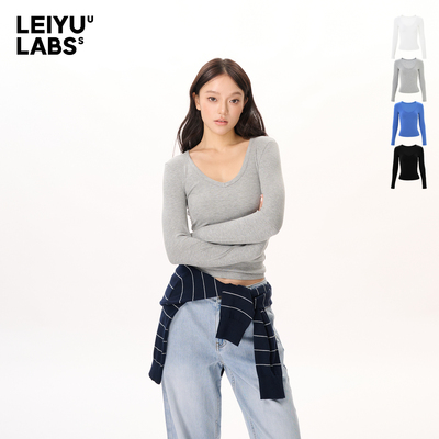 LEIYU LABS深V领针织长袖打底衫女2025年秋季紧身内搭高弹T恤上衣