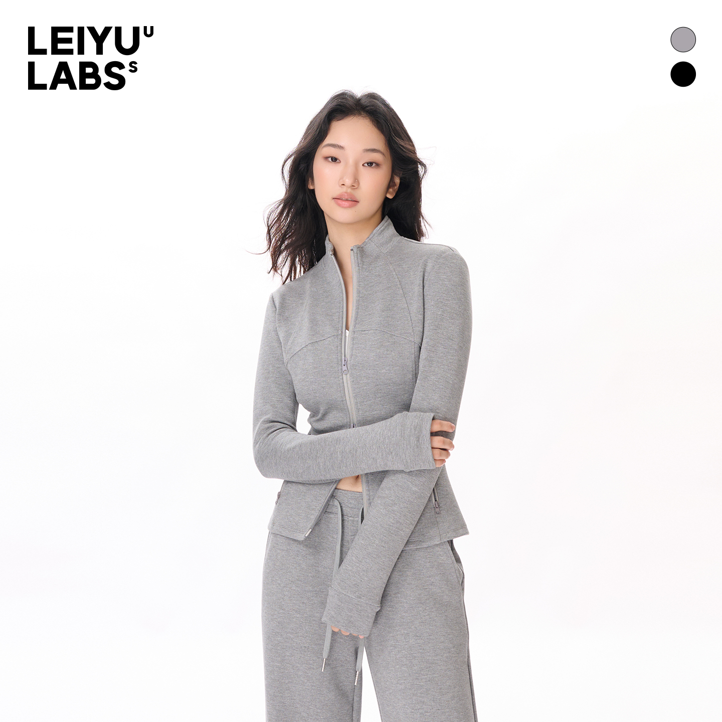 LEIYU LABS空气层卫衣外套女秋2025年新款小立领修身显瘦运动上衣