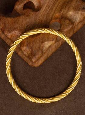 古法编织平安镯江南雨麻花镯时尚气质手工黄金色手镯送女友闺蜜