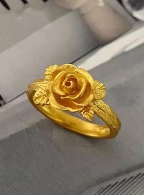 2025年新款金色玫瑰花戒指简约玫瑰之约尾戒指古法复古指环礼物