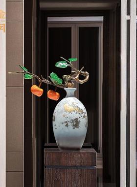 好事成双柿子树花瓶黄铜摆件客厅电视柜角柜乔迁新居礼品