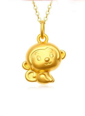 新款生肖猴吊坠黄金色小金猴项链本命年属相转运珠猴子简约项链女