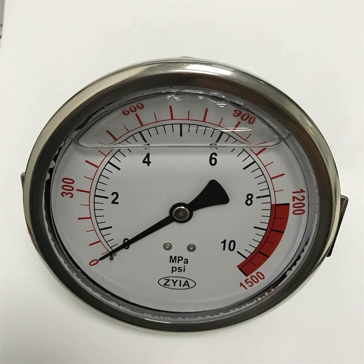 轴向偏心带支架耐震压力表 YN-100Z-u 压力10mpa 1500psi 直径100