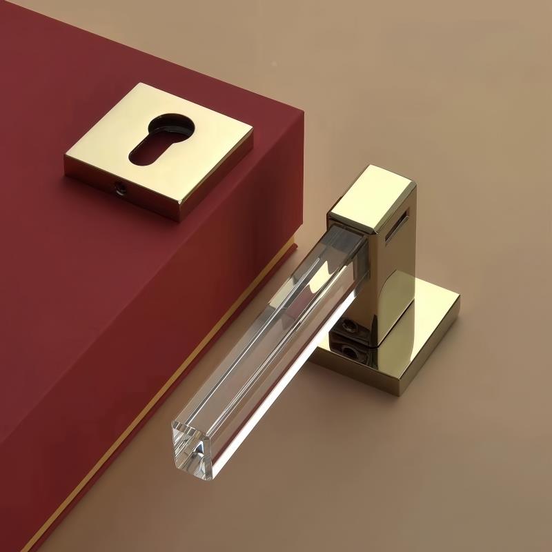 北欧金色室内水晶门把手单舌磁吸静音卧室门锁实木门灰色对开门锁