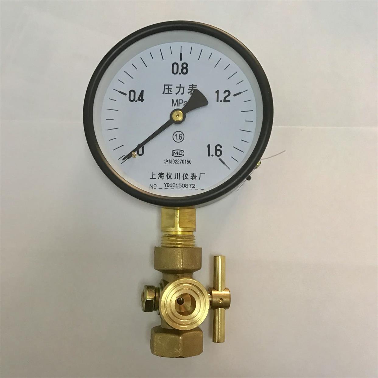 压力表 含黄铜三通旋塞阀 直径100mm Y-100 1.6mpa 三通内牙G1/2