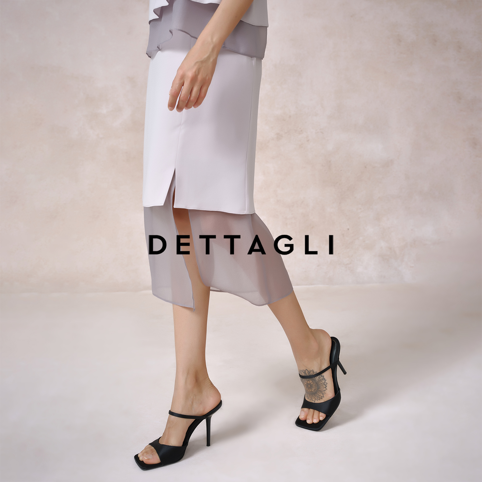 Dettagli/迪塔莉2025夏季时尚新款高级感百搭灰色系拼接半身裙