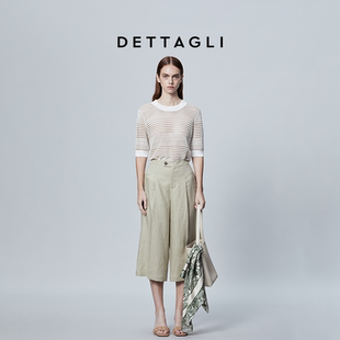 女 Dettagli 迪塔莉新款 休闲时尚 条纹真丝棉T恤针织上衣短袖