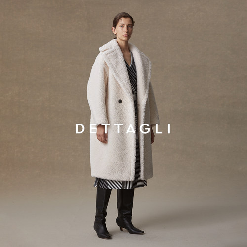 Dettagli迪塔莉秋冬季新款休闲时尚米色长款颗粒绒大衣上衣外套女