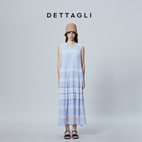 Dettagli/迪塔莉藍(lán)白條紋桑蠶絲輕盈飄逸高級感度假連衣裙