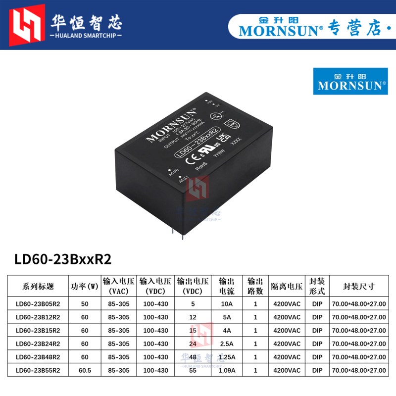 金升阳LD/LDE60W-20/23B05/12/15/24/48/55R2隔离电源模块12/24V