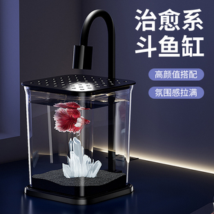 斗鱼鱼缸小型生态造景网红创意小水族箱观赏鱼专用小夜灯桌面鱼缸