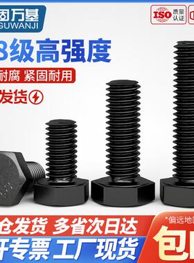 8.8级发黑色外六角螺丝钉高强度螺栓螺钉大全碳钢M4M5M6M8M10M12