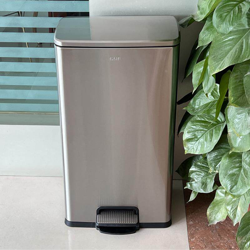 新款GNF不锈钢垃圾桶40升方形大容量商用30L厨房客厅20L有盖静音